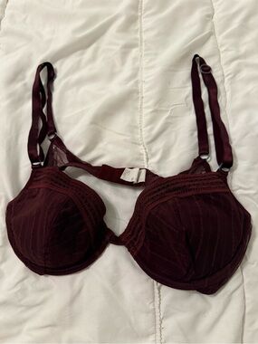Supportive Lace-Trim Underwire Bra in Deep Wine